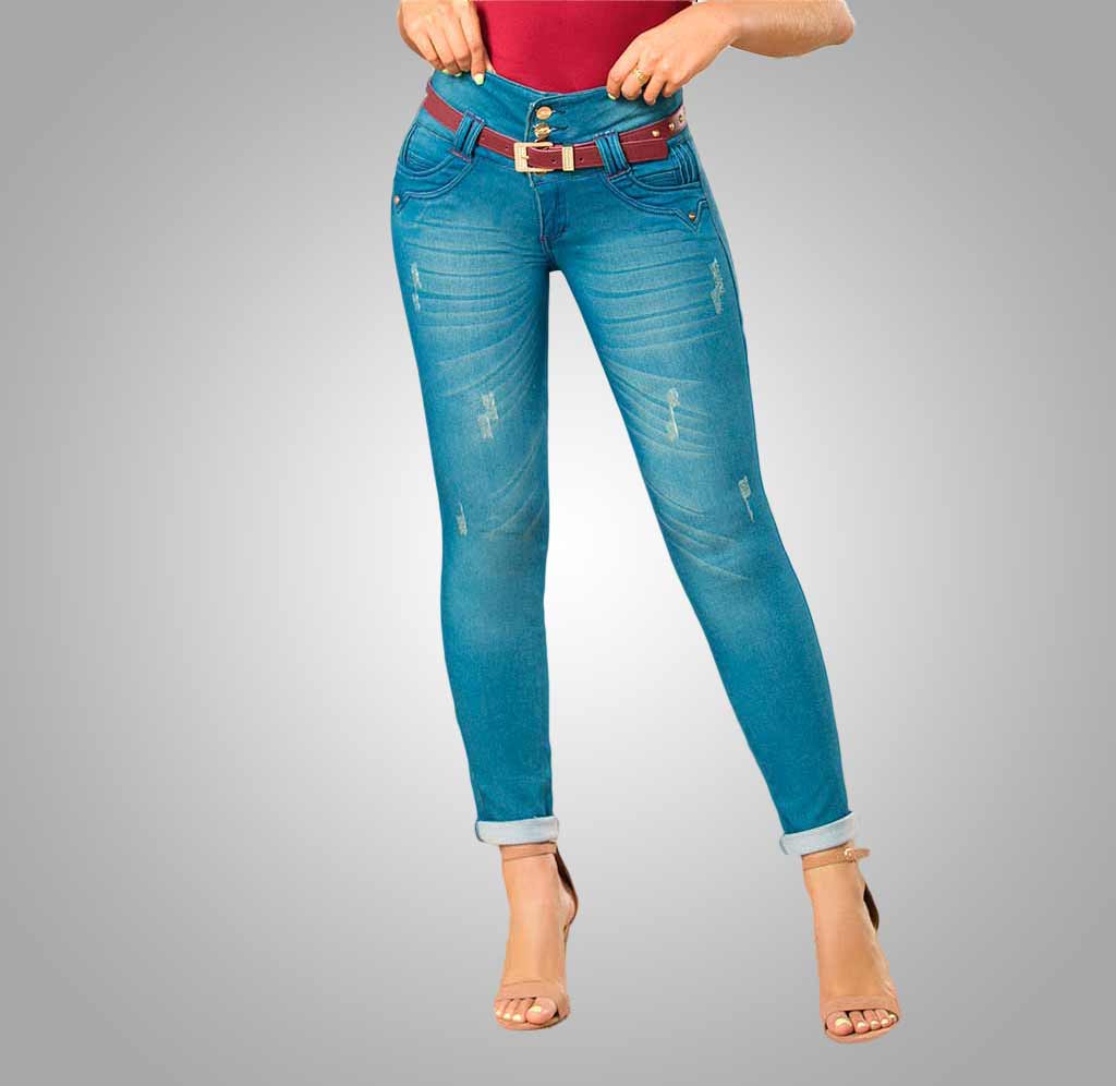 Pantalón denim de mujer regular fit color azul jeans medio - Valecuatro